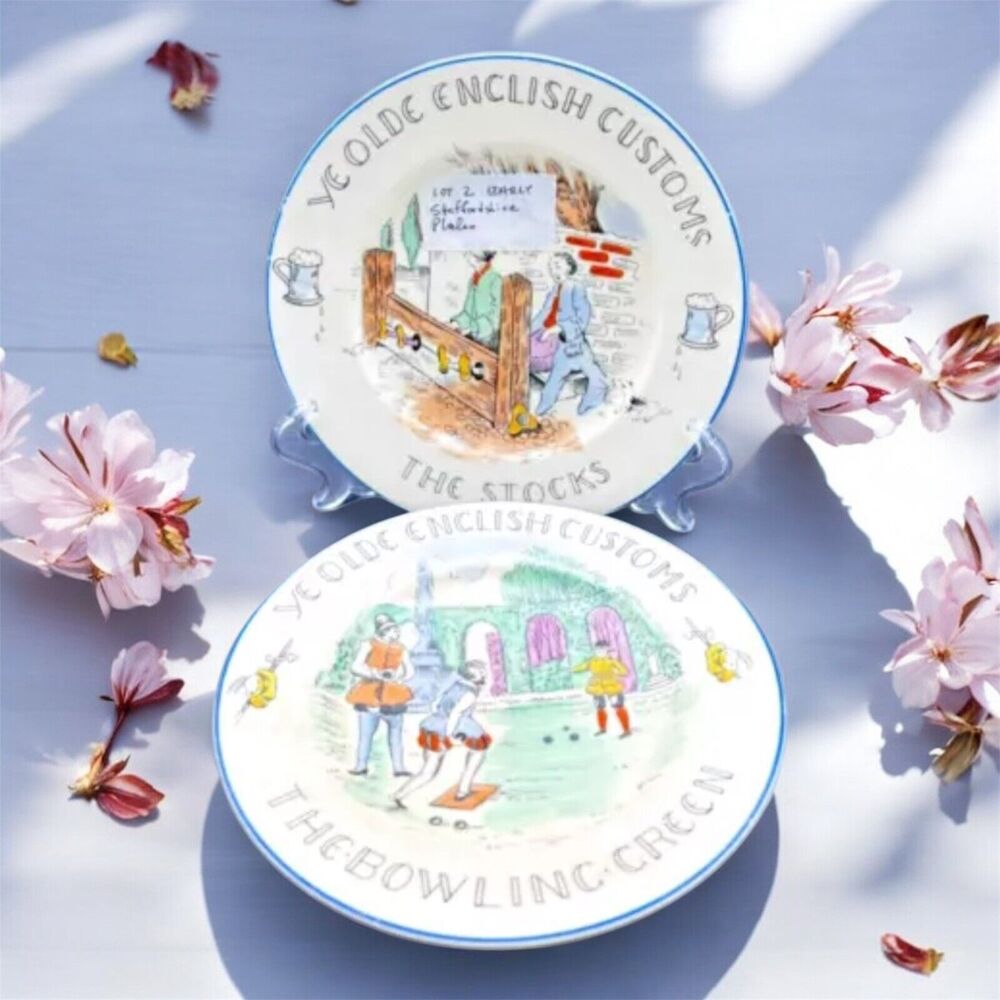Scenes of Olde English Customs Plates Set of 2 Burgess Leigh Staffordshire UK